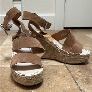 Suede Espadrille Wedge Sandals - Tan